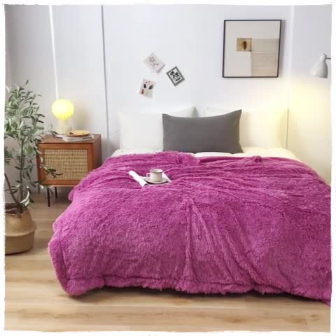 91家纺网 家纺一手货源 找家纺 卡奥 欧式纯色长毛羊羔绒毛毯沙发毯子加厚盖毯空调毯 蔷薇粉