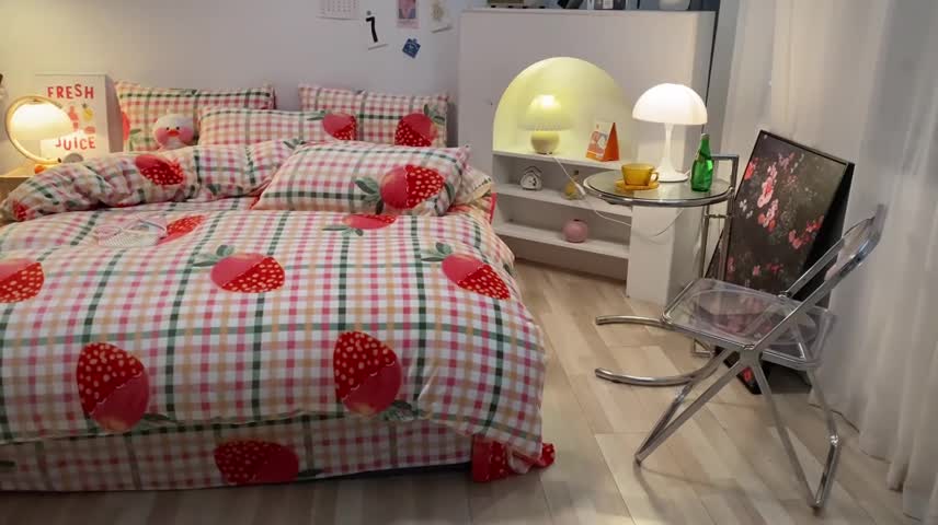 91家纺网 家纺一手货源 找家纺 金爱家 2021新款跑量款牛奶绒四件套 美味草莓-粉