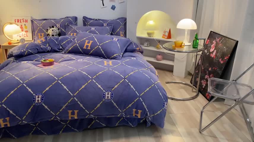 91家纺网 家纺一手货源 找家纺 金爱家 2021新款跑量款牛奶绒四件套 时光隧道