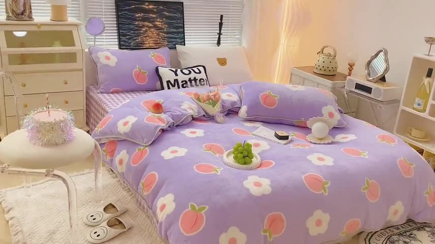 91家纺网 家纺一手货源 找家纺 顾里2021新款ins韩国高端保暖牛奶绒四件套 花朵蜜桃