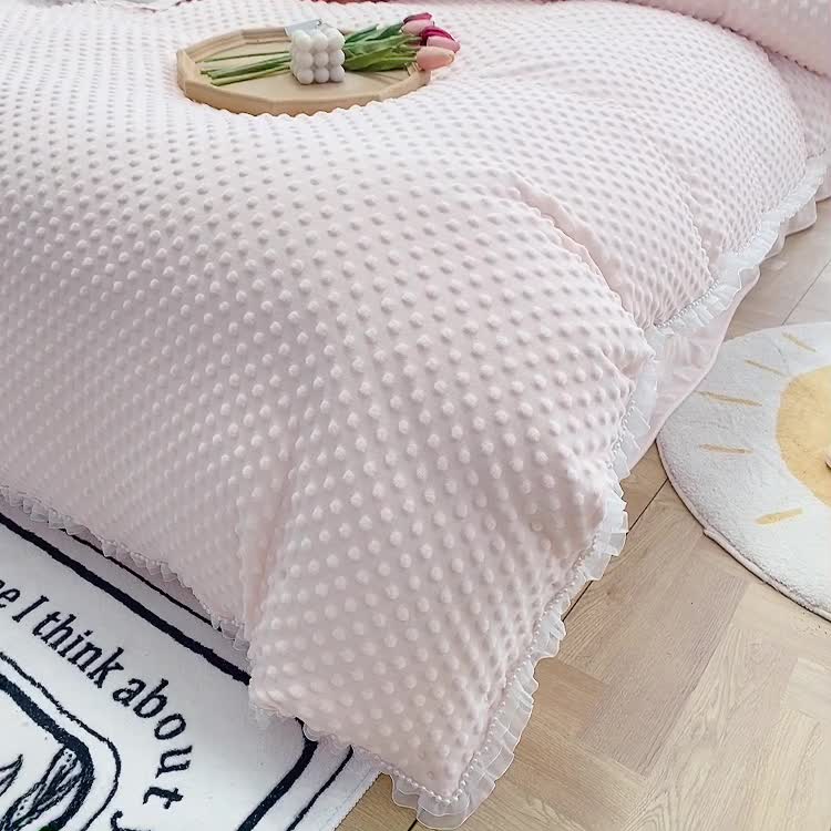 91家纺网 家纺一手货源 找家纺 玛奇朵 2021新款豆豆绒珍珠款四件套-梦露系列梦露-象牙白