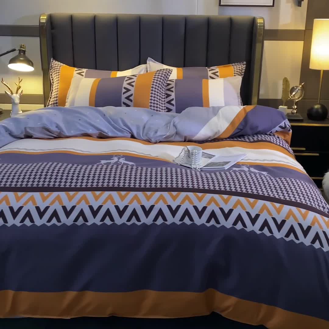 91家纺网 家纺一手货源 找家纺 赫然130g生态长绒棉贡棉植物羊绒加厚斜纹磨毛四件套麋鹿之家