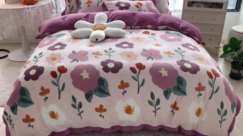 91家纺网 家纺一手货源 找家纺 金爱家 2021新款高克重牛奶绒四件套 五百花园