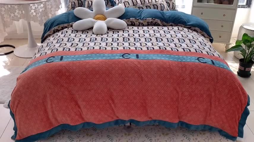 91家纺网 家纺一手货源 找家纺 金爱家 2021新款高克重牛奶绒四件套 时尚DJ