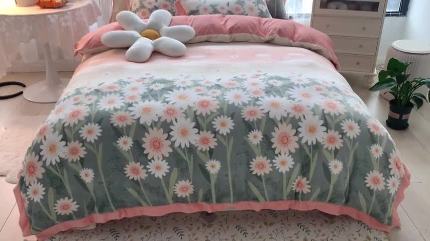 91家纺网 家纺一手货源 找家纺 金爱家 2021新款高克重牛奶绒四件套 诗情花意