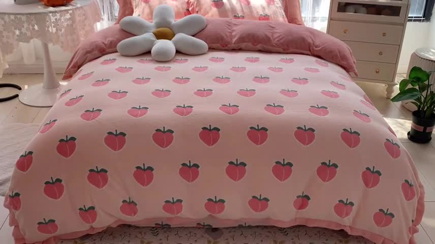 91家纺网 家纺一手货源 找家纺 金爱家 2021新款高克重牛奶绒四件套 蜜桃