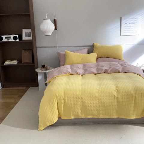 91家纺网 家纺一手货源 找家纺 梦享生活 2021新款华夫格水洗棉四件套 蒂蔻