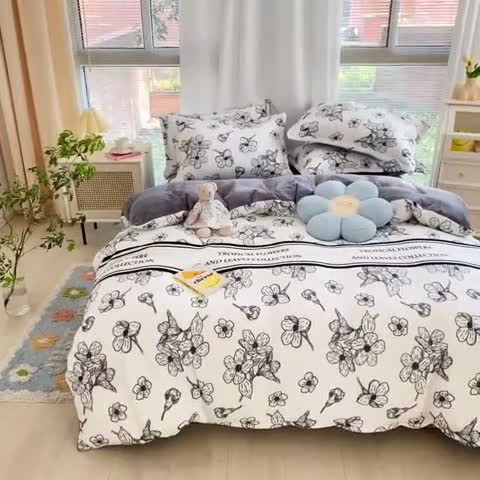 91家纺网 家纺一手货源 找家纺 上尚居 2022新款加厚保暖牛奶绒四件套 赫本花