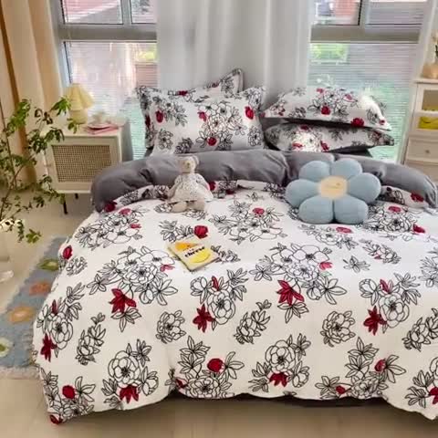 91家纺网 家纺一手货源 找家纺 上尚居 2022新款加厚保暖牛奶绒四件套 那年花开