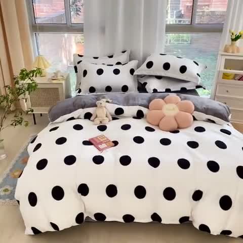 91家纺网 家纺一手货源 找家纺 上尚居 2022新款加厚保暖牛奶绒四件套 甜蜜波点