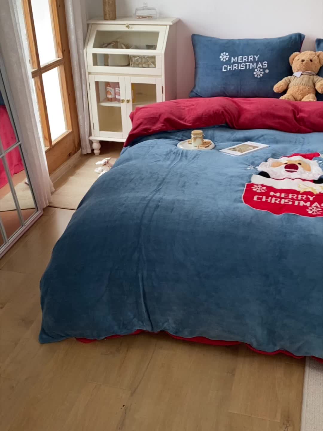 91家纺网 家纺一手货源 找家纺 星期八 2021新款圣诞款牛奶绒四件套 雪人