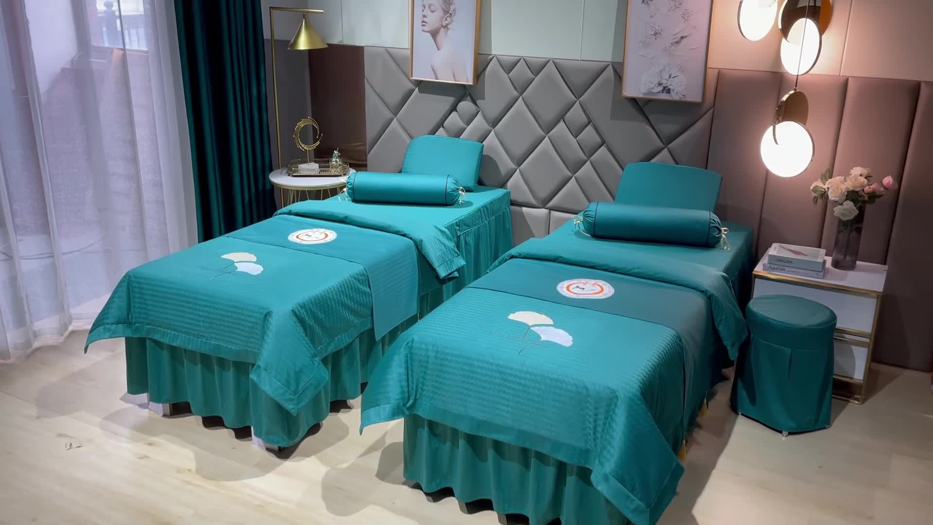 91家纺网 家纺一手货源 找家纺 不打烊家纺 2021新款焕彩尼美容床罩-银杏花开 孔雀蓝