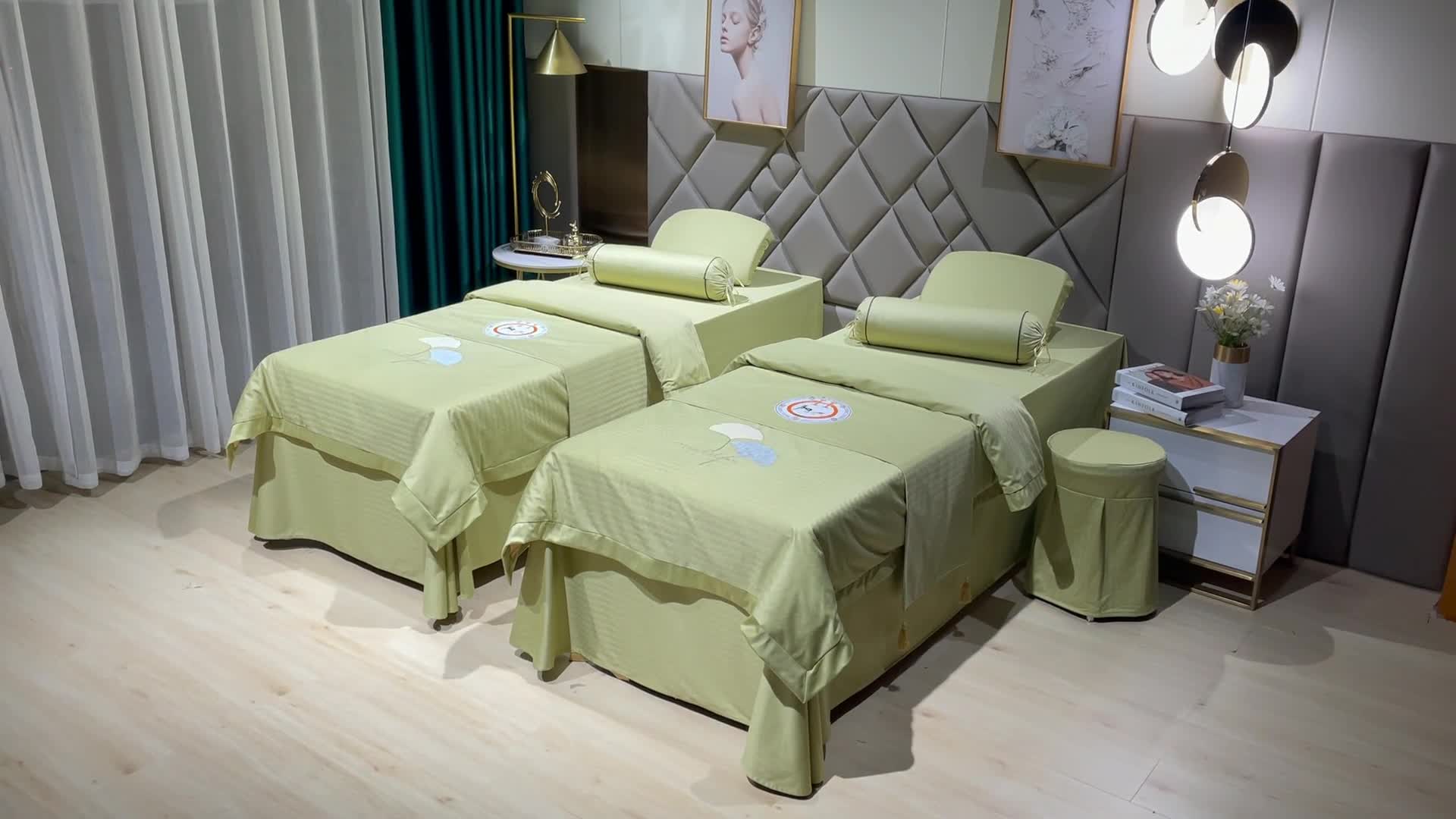 91家纺网 家纺一手货源 找家纺 不打烊家纺 2021新款焕彩尼美容床罩-银杏花开床单款 果绿