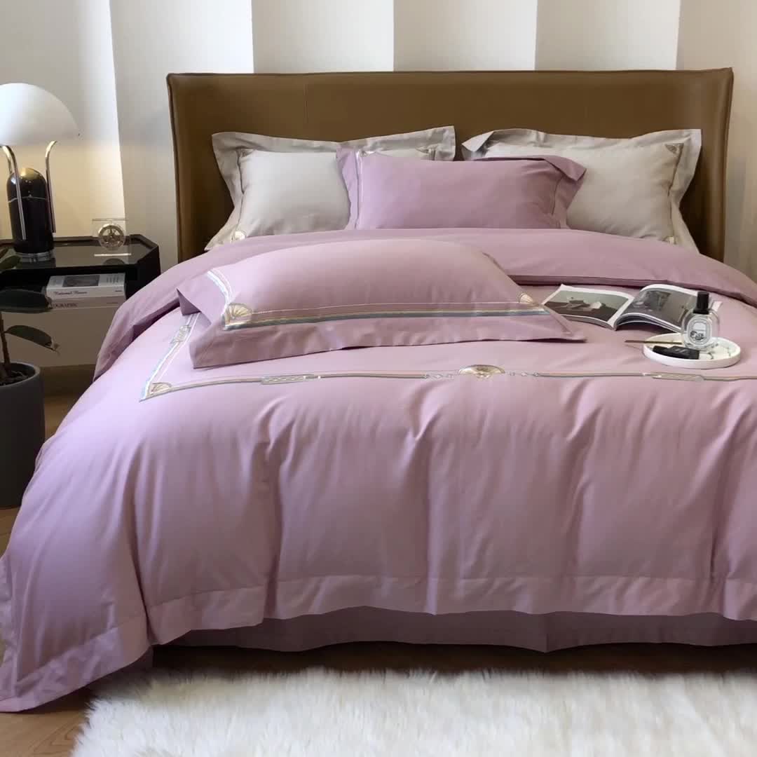 91家纺网 家纺一手货源 找家纺 2021新款进口超柔澳棉磨毛刺绣工艺款四件套恋-豆沙