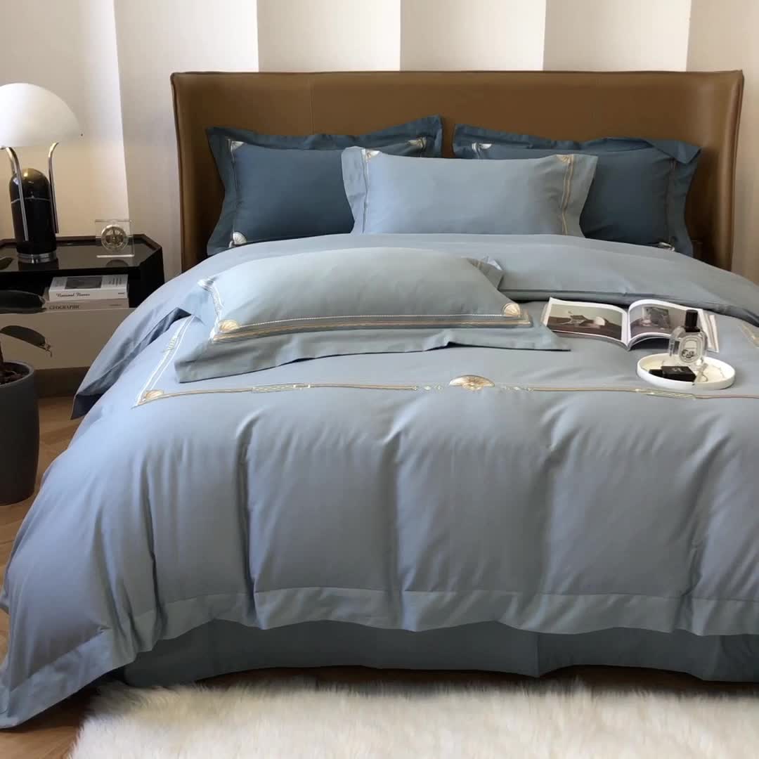 91家纺网 家纺一手货源 找家纺 2021新款进口超柔澳棉磨毛刺绣工艺款四件套恋-清绿