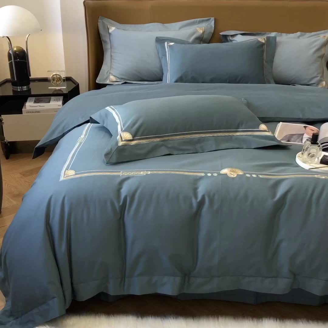 91家纺网 家纺一手货源 找家纺 2021新款进口超柔澳棉磨毛刺绣工艺款四件套恋-雅蓝