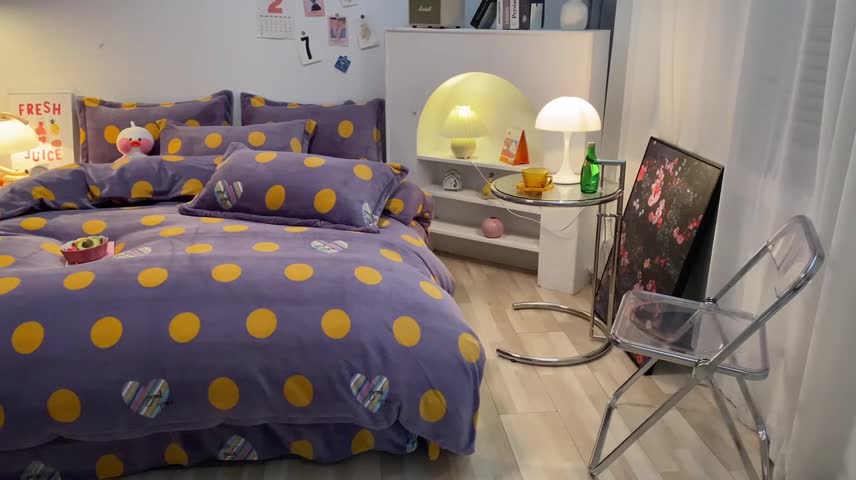 91家纺网 家纺一手货源 找家纺 金爱家 2021新款跑量款牛奶绒四件套 七彩心圆