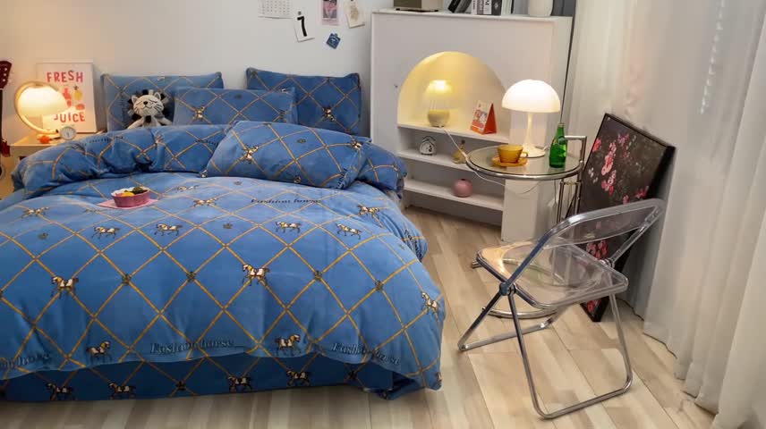 91家纺网 家纺一手货源 找家纺 金爱家 2021新款跑量款牛奶绒四件套 马到成功