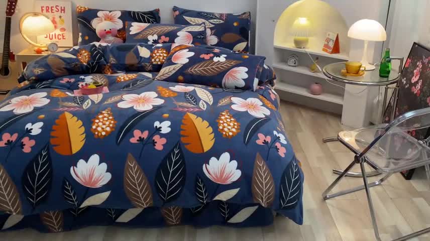 91家纺网 家纺一手货源 找家纺 金爱家 2021新款跑量款牛奶绒四件套 花花