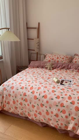 91家纺网 家纺一手货源 找家纺 时年家纺 2021新款牛奶绒印花系列四件套 蜜桃