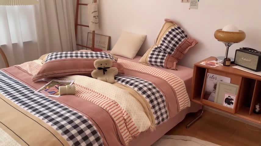 91家纺网 家纺一手货源 找家纺 时年家纺 2021新款牛奶绒印花系列四件套 西雅图粉