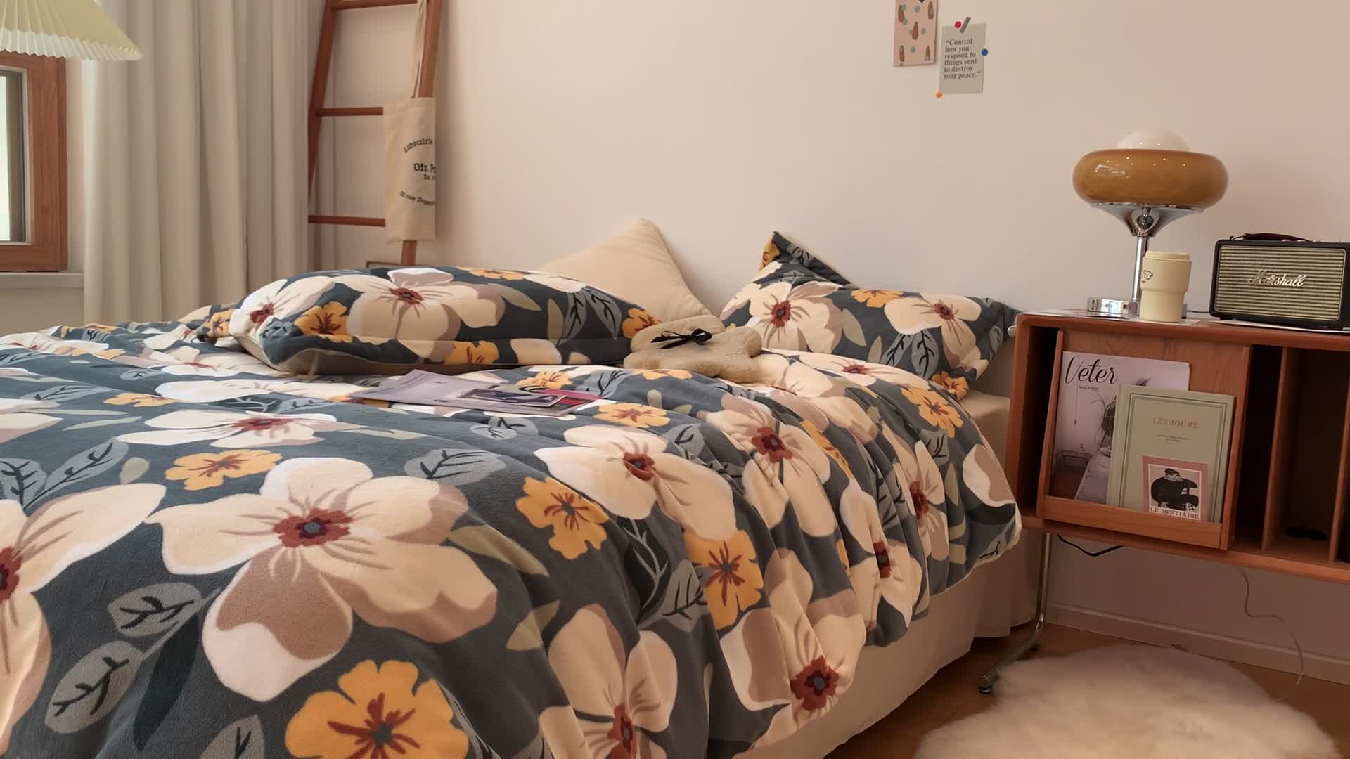 91家纺网 家纺一手货源 找家纺 时年家纺 2021新款牛奶绒印花系列四件套 向阳花开