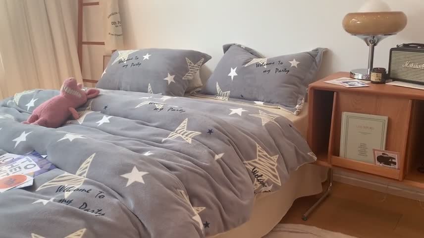 91家纺网 家纺一手货源 找家纺 时年家纺 2021新款牛奶绒印花系列四件套 星辰