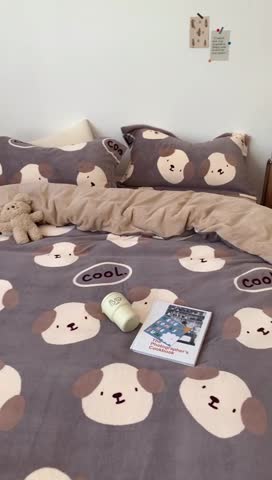 91家纺网 家纺一手货源 找家纺 时年家纺 2021新款牛奶绒印花系列四件套 酷酷狗咖