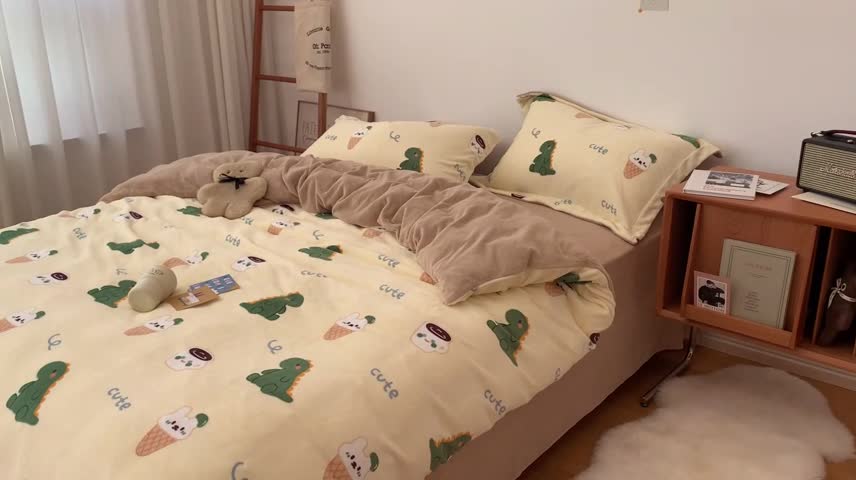 91家纺网 家纺一手货源 找家纺 时年家纺 2021新款牛奶绒印花系列四件套 萌宠