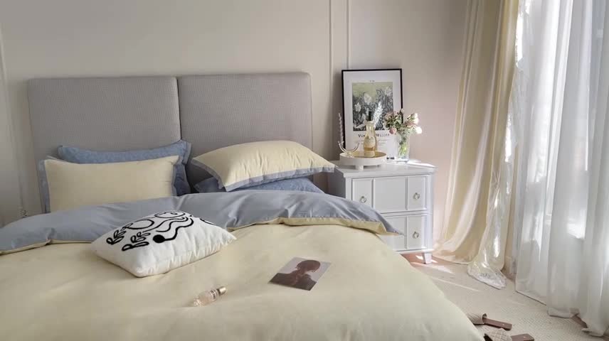 91家纺网 家纺一手货源 找家纺 时年 2021新款全棉生态磨毛飞边款系列四件套 伊索-黄