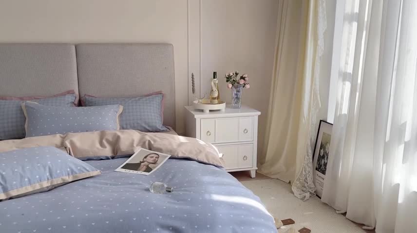 91家纺网 家纺一手货源 找家纺 时年 2021新款全棉生态磨毛飞边款系列四件套 爱心-咖