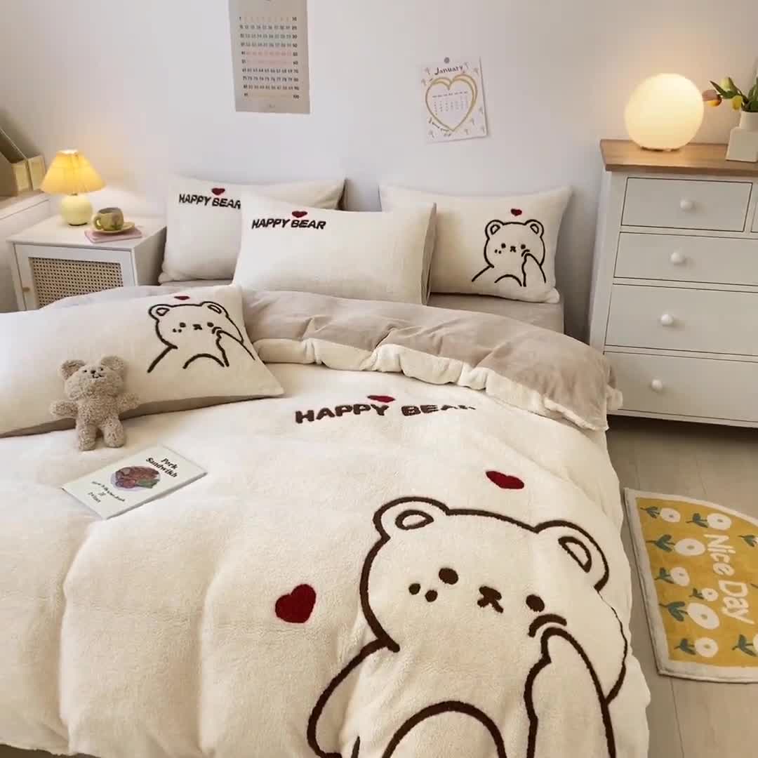 91家纺网 家纺一手货源 找家纺 澳梵2021新款韩国进口泰迪绒大版毛巾绣四件套 小恐龙-豆绿