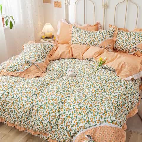 91家纺网 家纺一手货源 找家纺 靓生活 2021新款韩版磨毛四件套 香甜小果-梦幻桔