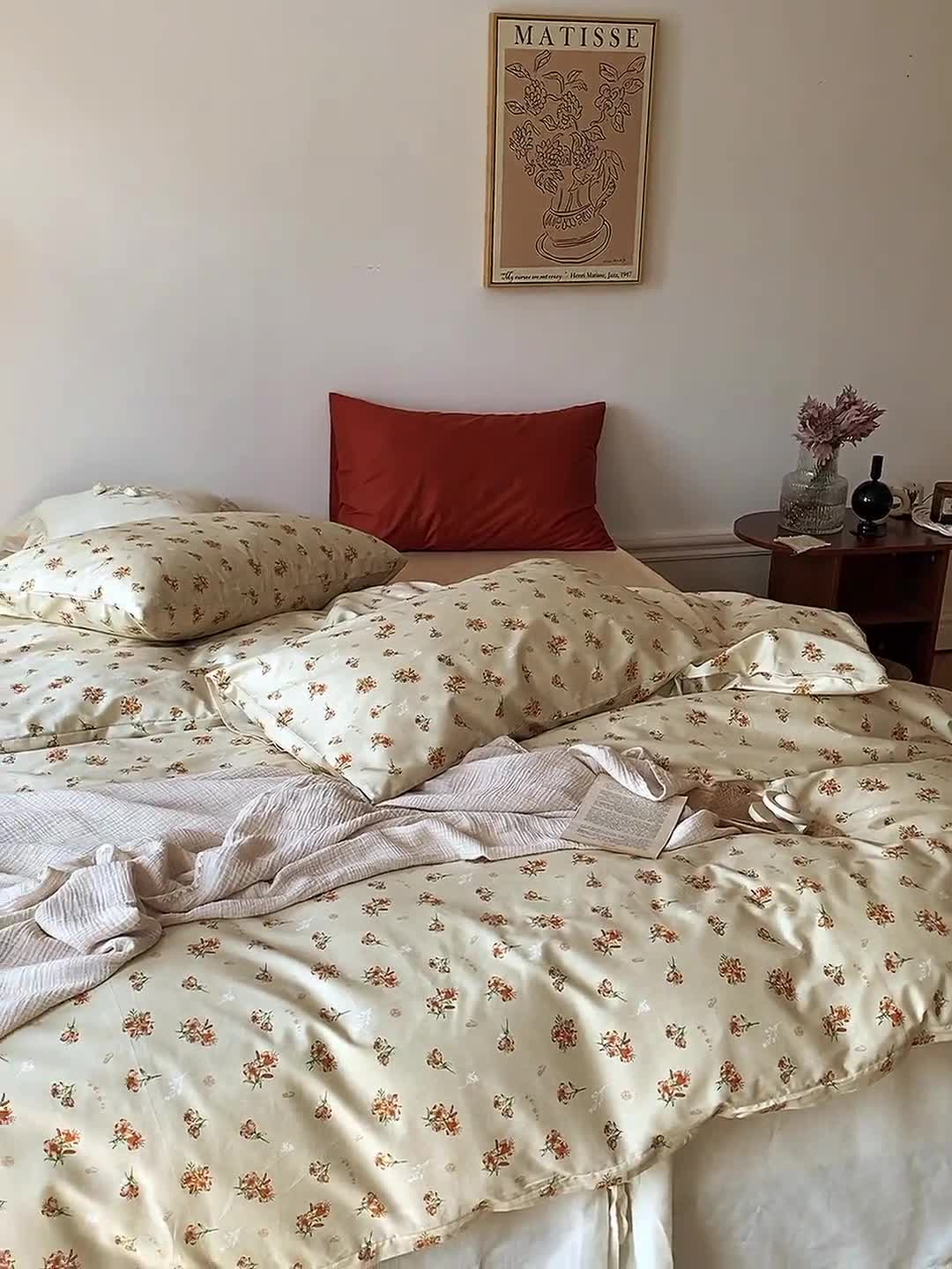 91家纺网 家纺一手货源 找家纺 棉眠 新款A版全棉13070B版13374复古花园四件套 蜜桃雪山（配米杏床单）