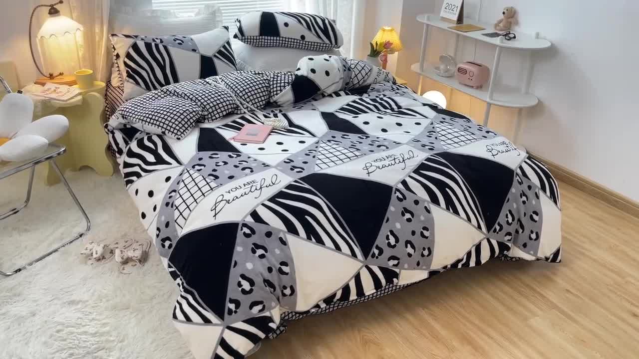 91家纺网 家纺一手货源 找家纺 安哆啦 2021新款220g牛奶绒简约款四件套 零度空间