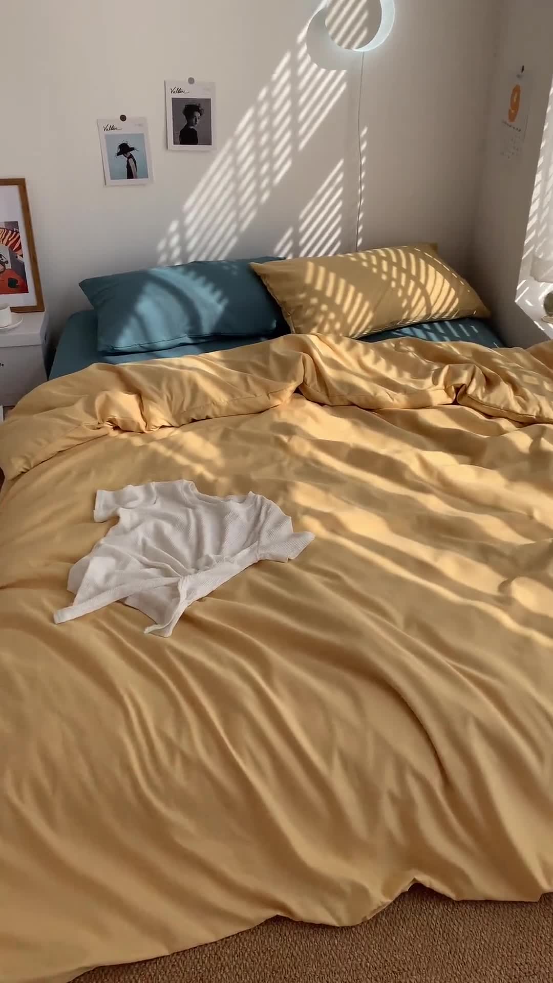 91家纺网 家纺一手货源 找家纺 曼谷新款ins美棉磨毛纯色混搭拼色四件套 布丁月影兰