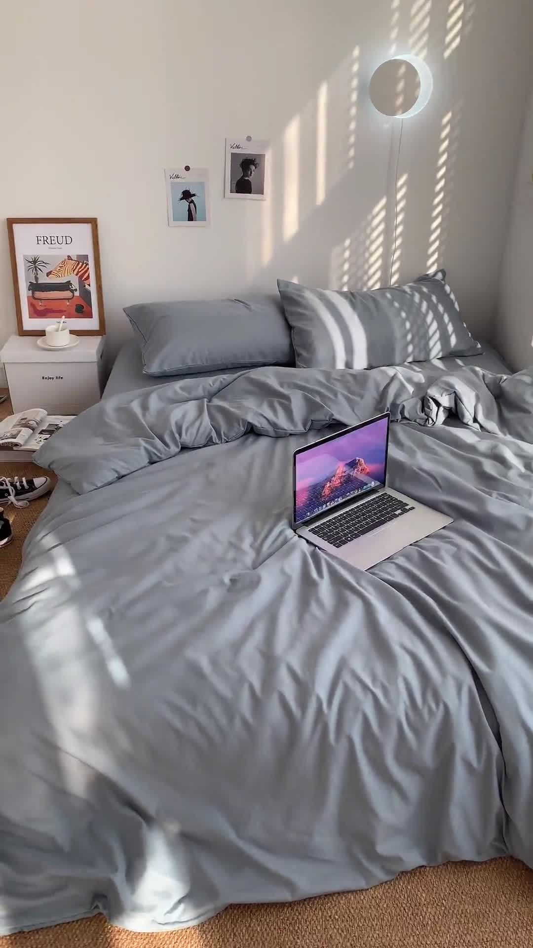 91家纺网 家纺一手货源 找家纺 曼谷新款ins美棉磨毛纯色混搭拼色四件套 海盐