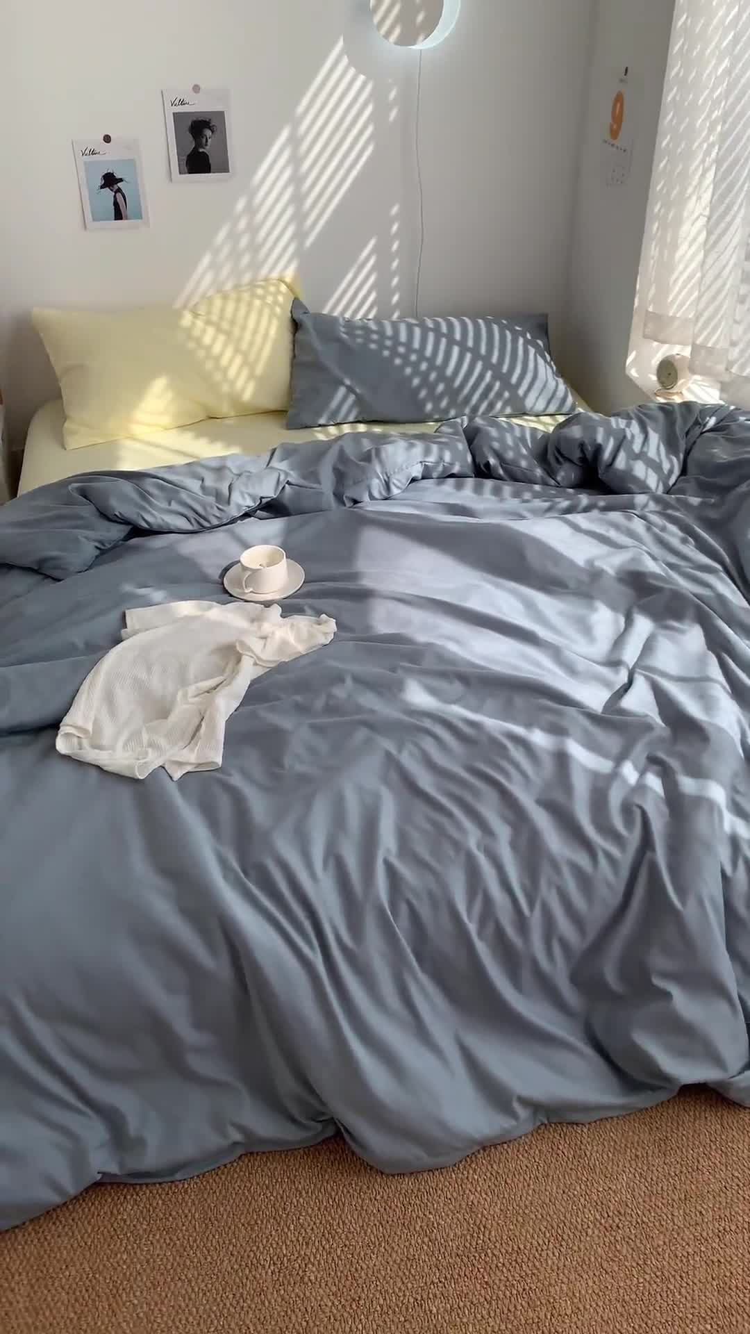 91家纺网 家纺一手货源 找家纺 曼谷新款ins美棉磨毛纯色混搭拼色四件套 海盐芝士