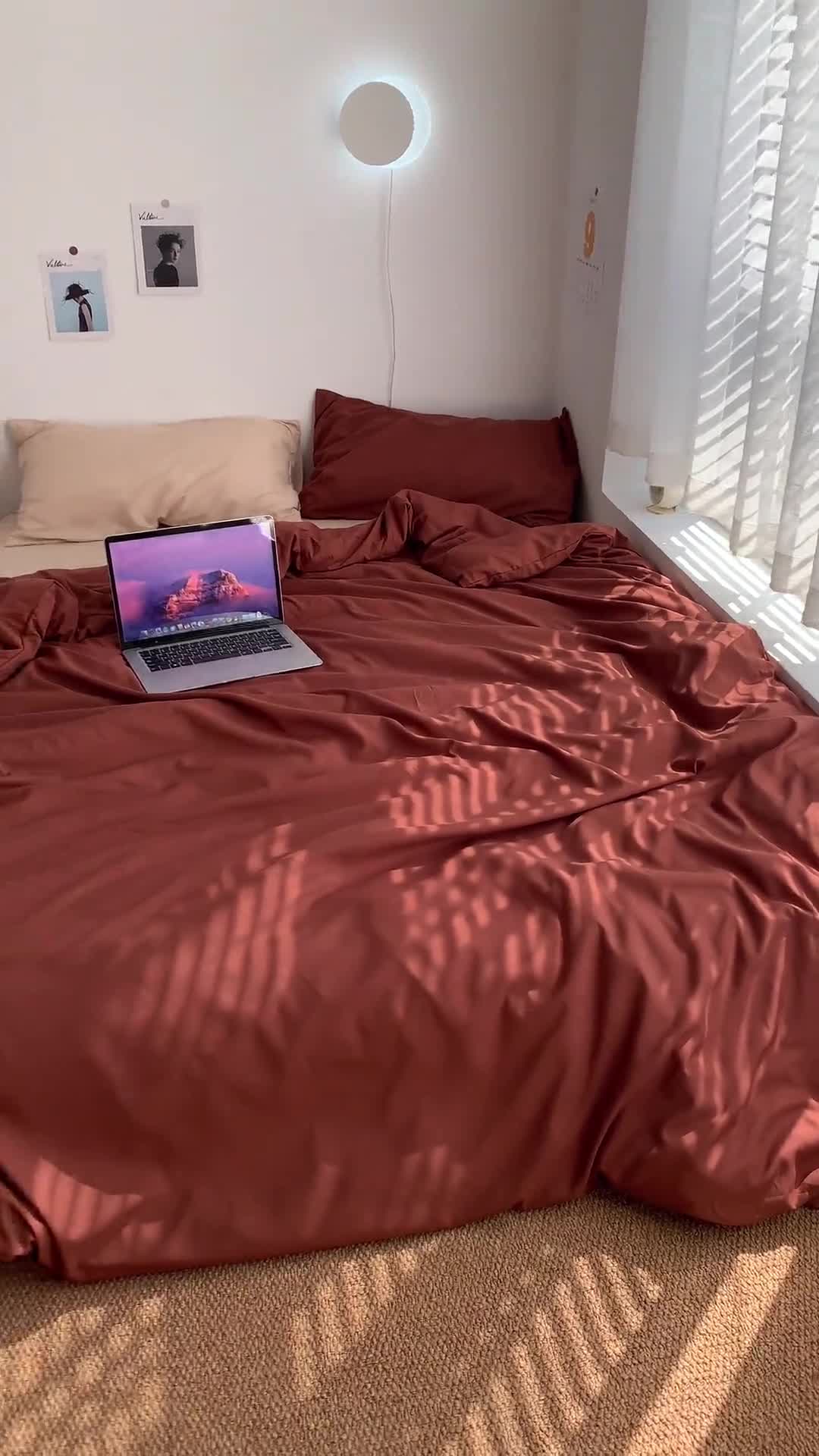 91家纺网 家纺一手货源 找家纺 曼谷新款ins美棉磨毛纯色混搭拼色四件套 焦糖奶茶