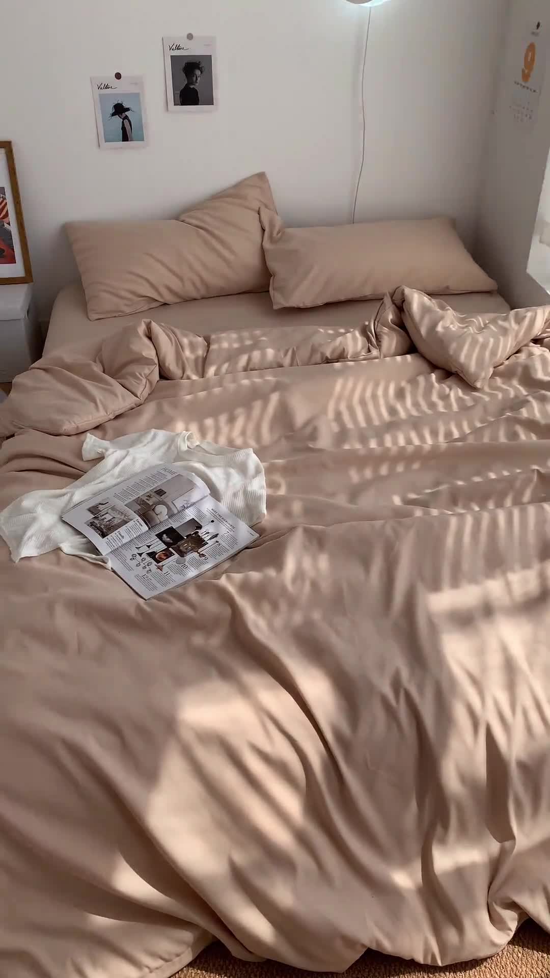 91家纺网 家纺一手货源 找家纺 曼谷新款ins美棉磨毛纯色混搭拼色四件套 奶茶