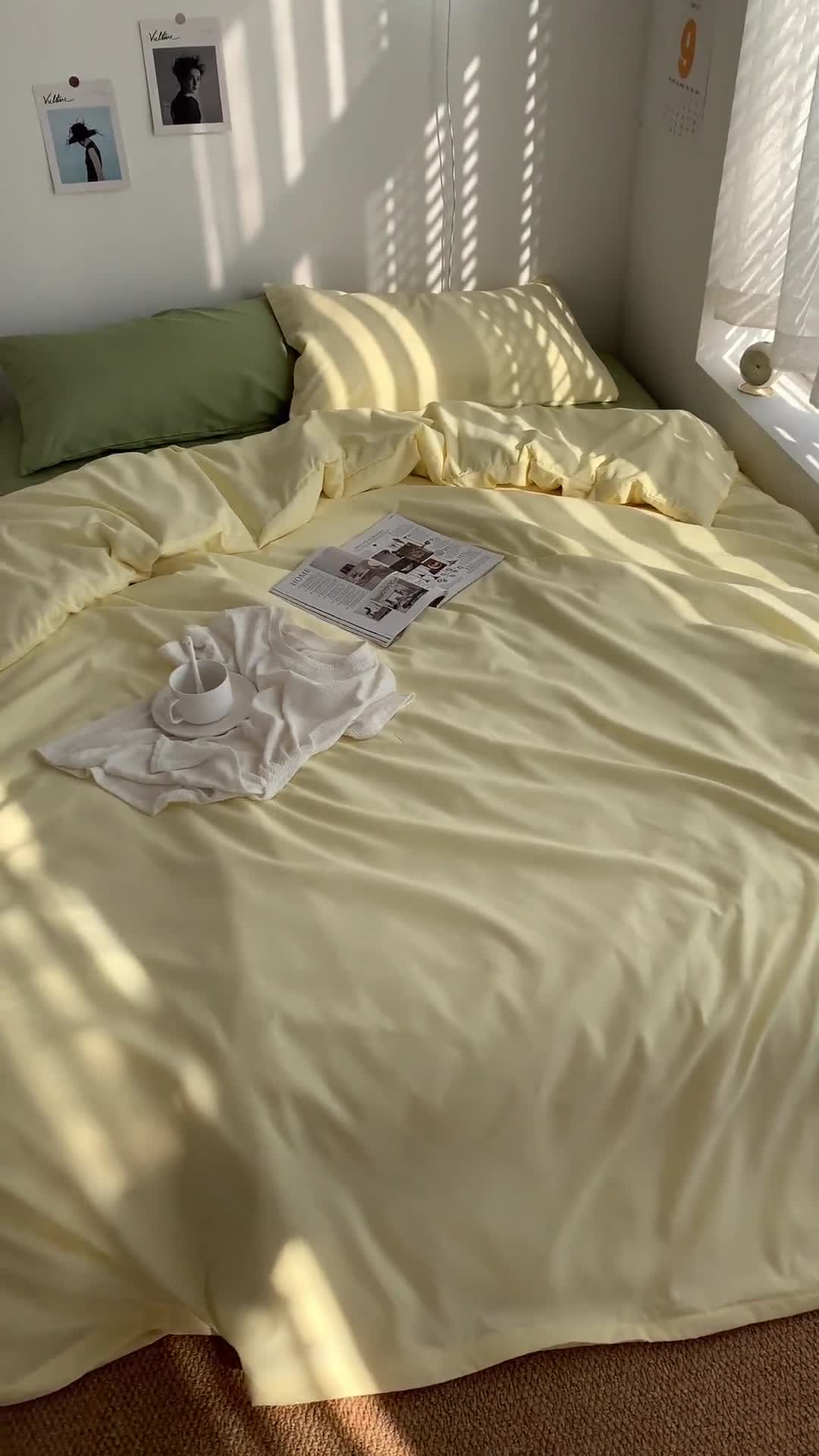 91家纺网 家纺一手货源 找家纺 曼谷新款ins美棉磨毛纯色混搭拼色四件套 芝士豆绿