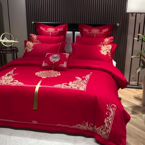 91家纺网 家纺一手货源 找家纺 用心家居2021新款长绒棉婚庆刺绣四件套 今生有你