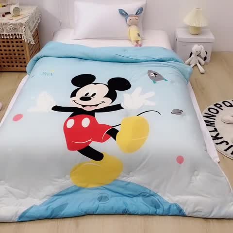 91家纺网 家纺一手货源 找家纺 小芽家居 迪士尼牛奶丝抗菌防螨被 米奇蓝
