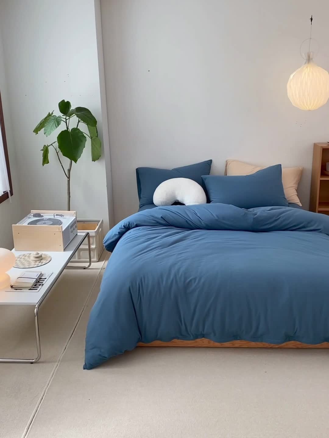 91家纺网 家纺一手货源 找家纺 华超针织 2021新款全棉天竺棉纯色双拼四件套 海蓝