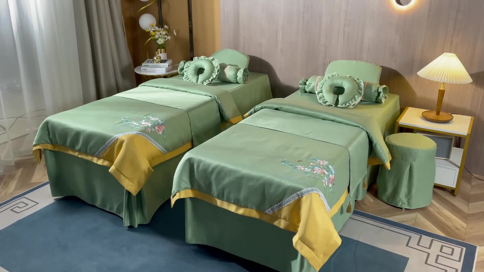 91家纺网 家纺一手货源 找家纺 不打烊家纺 2021新款美容床罩 春风拂面-果绿