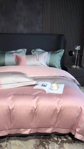 91家纺网 家纺一手货源 找家纺 涞澳家纺 2021新款100支全棉长绒棉工艺款四件套-安迪 粉