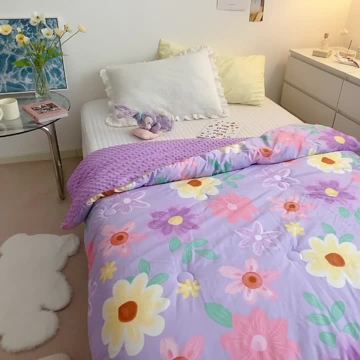 91家纺网 家纺一手货源 找家纺 星期八2021新款豆豆被冬被 紫色花