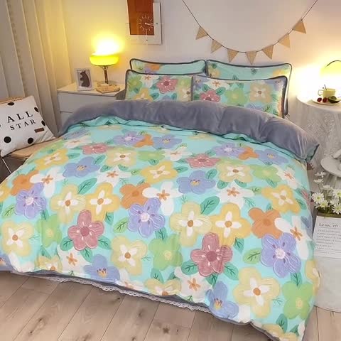 91家纺网 家纺一手货源 找家纺 琪琪阁 2021新款全棉+牛奶绒四件套 花田梦