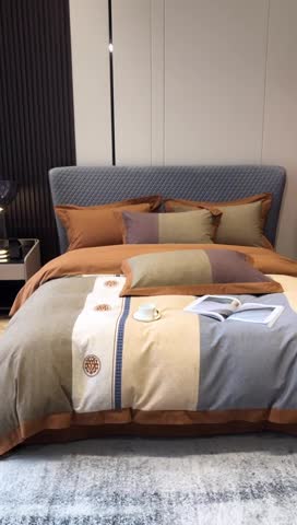 91家纺网 家纺一手货源 找家纺 涞澳家纺 2021新款全棉大磨毛拼色四件套 格勒