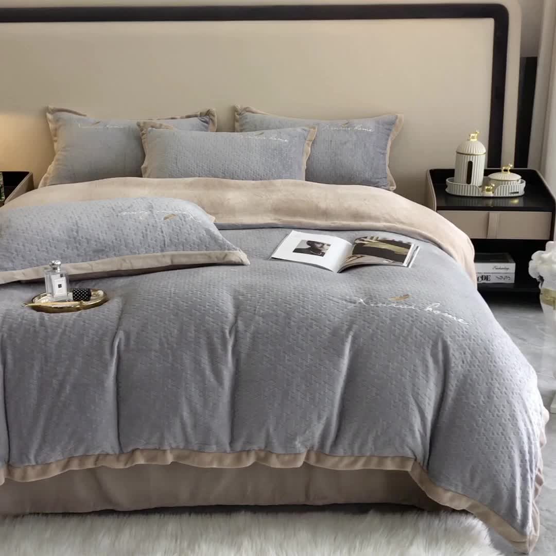 91家纺网 家纺一手货源 找家纺 馨蕊2021秋冬新品轻奢煦暖绒奥斯汀系列 奥斯汀高级灰